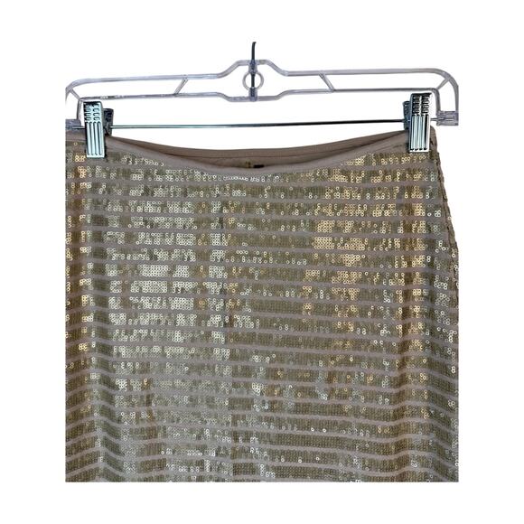 Tart Beige & Gold Sequins Pull On Bodycon Stretchy Chic Mini Skirt Size M - Picture 2 of 9